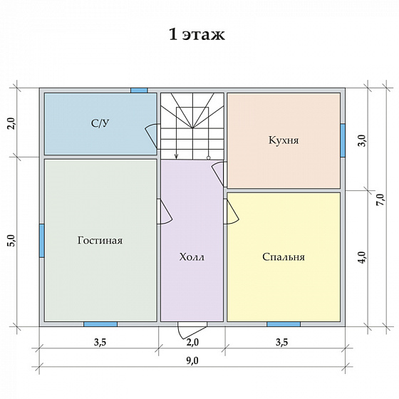 Каркасный дом Солнечный ++ 7 х 9